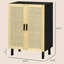 Buffet Buffet en noir et naturel, avec portes tissées, tablettes personnalisables, tablettes réglables, espace