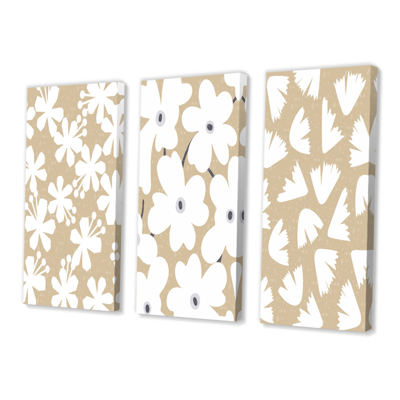 «White Minimalistic Abstract Flowers Silhouettes I», ensemble de 3 pièces d'art traditionnel, H 40 po x l 60 po