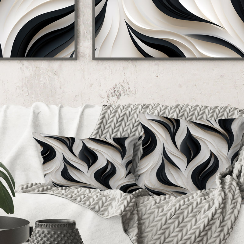 Blanc et noir Minimalist Elegance I - Coussin décoratif à rayures, H 16 po x l 16 po