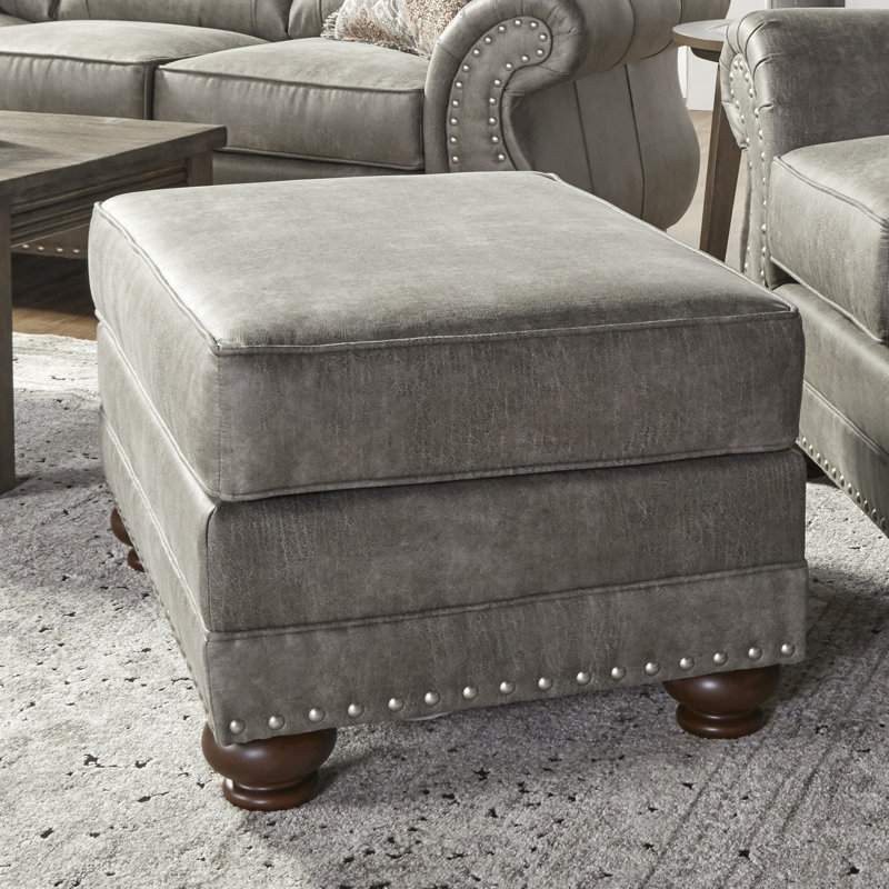 Shandon Fabric Upholstered Nailhead Ottoman, Goliath Mica