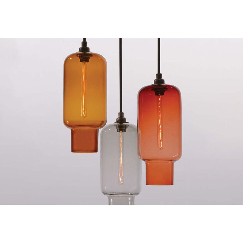 Luminaire suspendu grappe 3 lumières Sorbonne, H 34 po, Cognac / cardinal / fumée, Bronze huilé