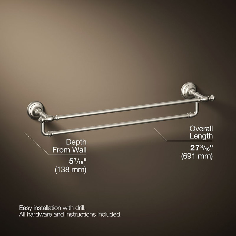 Artifacts® Double 24" Wall Mounted Towel Bar, Vibrant Brushed Nickel