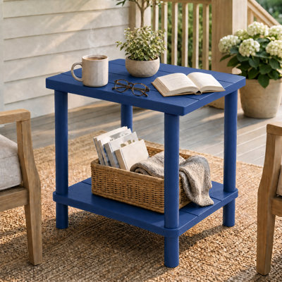 Rectangle 2-Tier Outdoor Side Table, Bamboo Patio End Table with Weather-Resistant Design