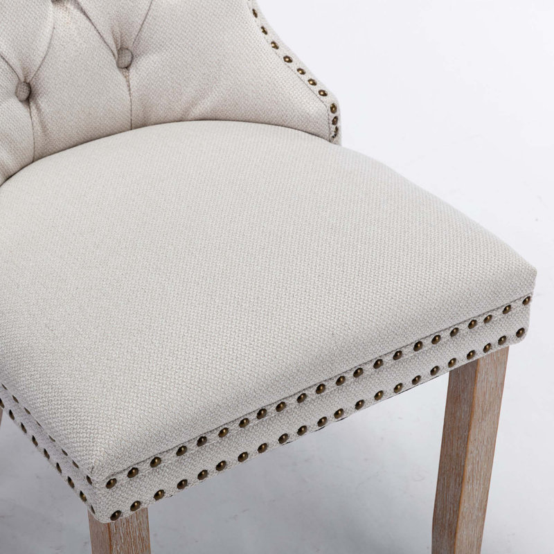 Chaise rembourrée en lin massif et bois massif, Beige
