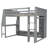 Wood Full Size Gray Gaming Loft Bed with Desk, LED Lights, Storage Shelves & Hanging Clothes Rack, Gray-1296114974