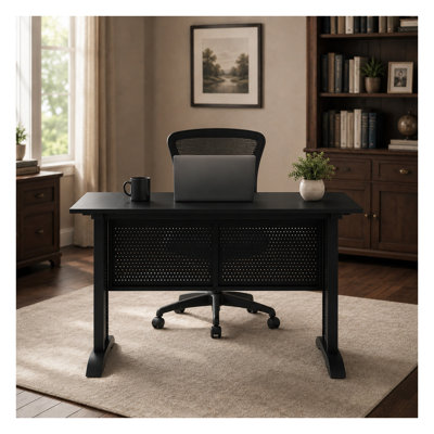 Black 47-Inch Computer Desk with Reinforced Steel Frame, MDF and ABS Desktop for Home Office or Gaming