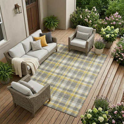 Tapis intérieur gris antidérapant lavable 9 pi x 12 pi jaune et blanc 9 pi x 12 pi