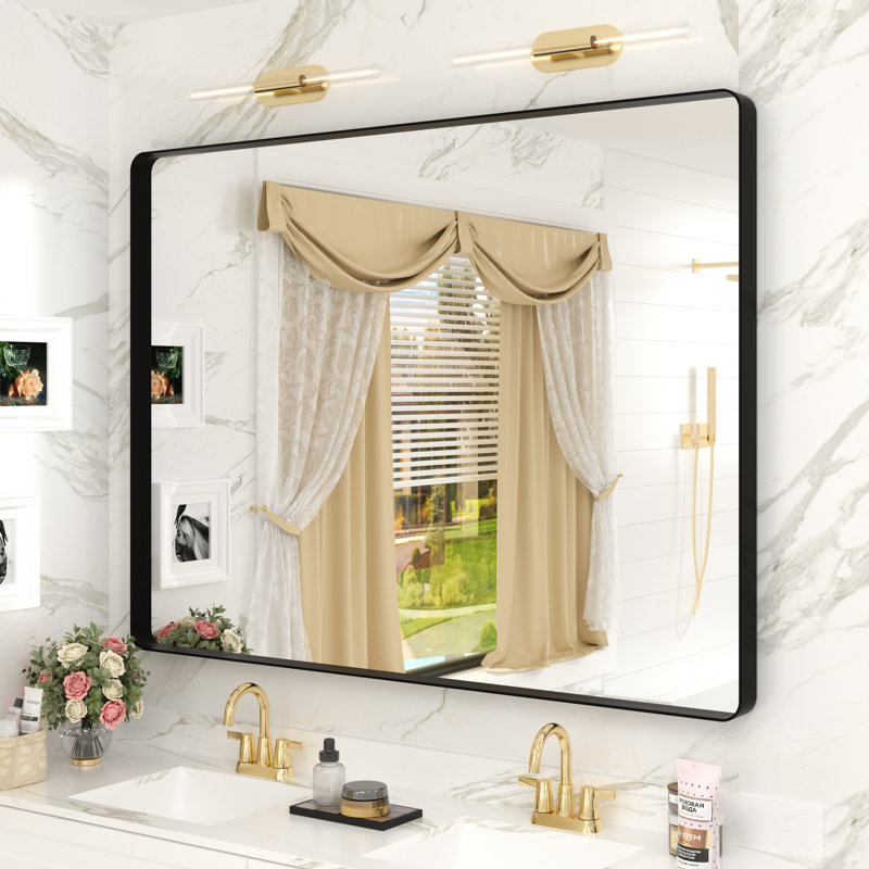 Miroir mural Aevar, 48 po x 36 po, Noir mat