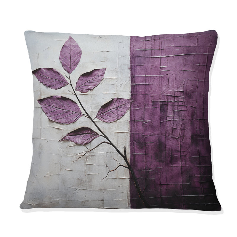 Coussin décoratif à motif de feuilles mauves - prune mauve