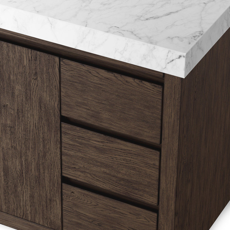 Everett Single Wide Vanity-Satin Light Wash Oak, Satin Espresso Oak