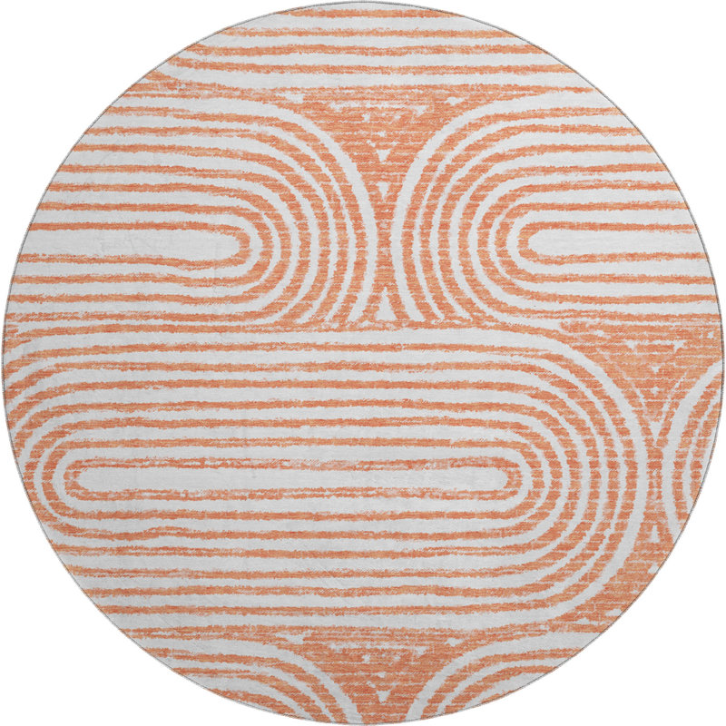 Premium Machine Washable Cerrito AMF540 Salmon Rug, Round 8'