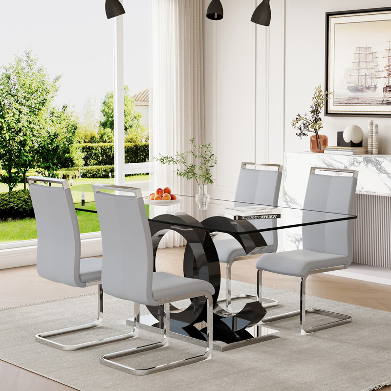 Ensemble de table de salle à manger 5 pièces, Argenté / gris pâle