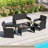 Set of 4 Patio Conversation Set w/Seat Cushions & Tempered Glass Tabletop Porch Outdoor-1096407611