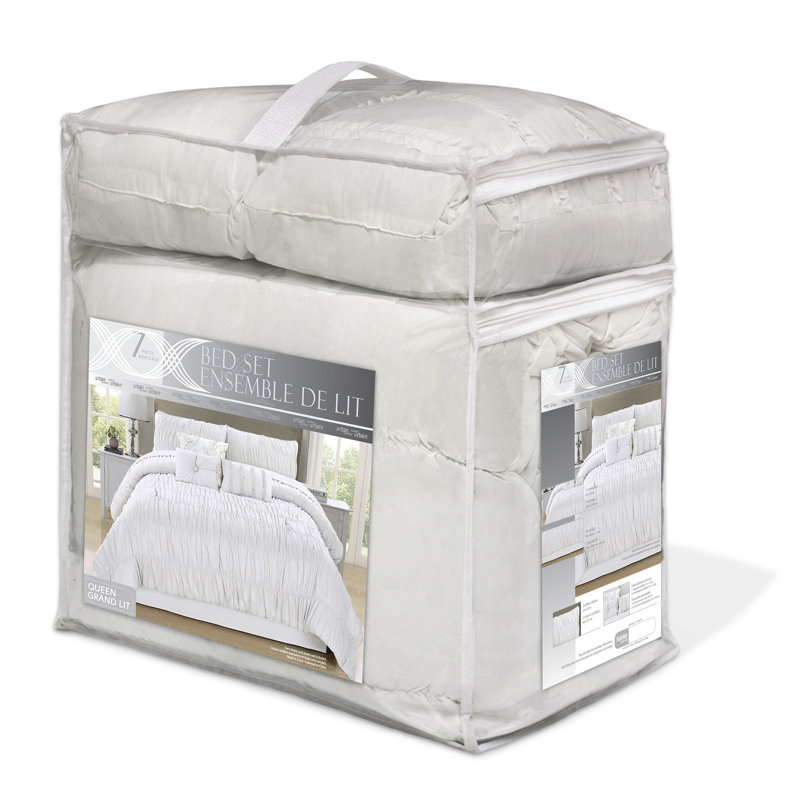Ensemble d'édredon en microfibre 7 pièces, Blanc, Édredon de grande taille et 6 pièces supplément