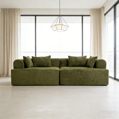 96" Bouclé 2-Piece Modular Sectional Sofa With Rounded Arms, Full Foam Cloud-Like Compressed Couch (Green)