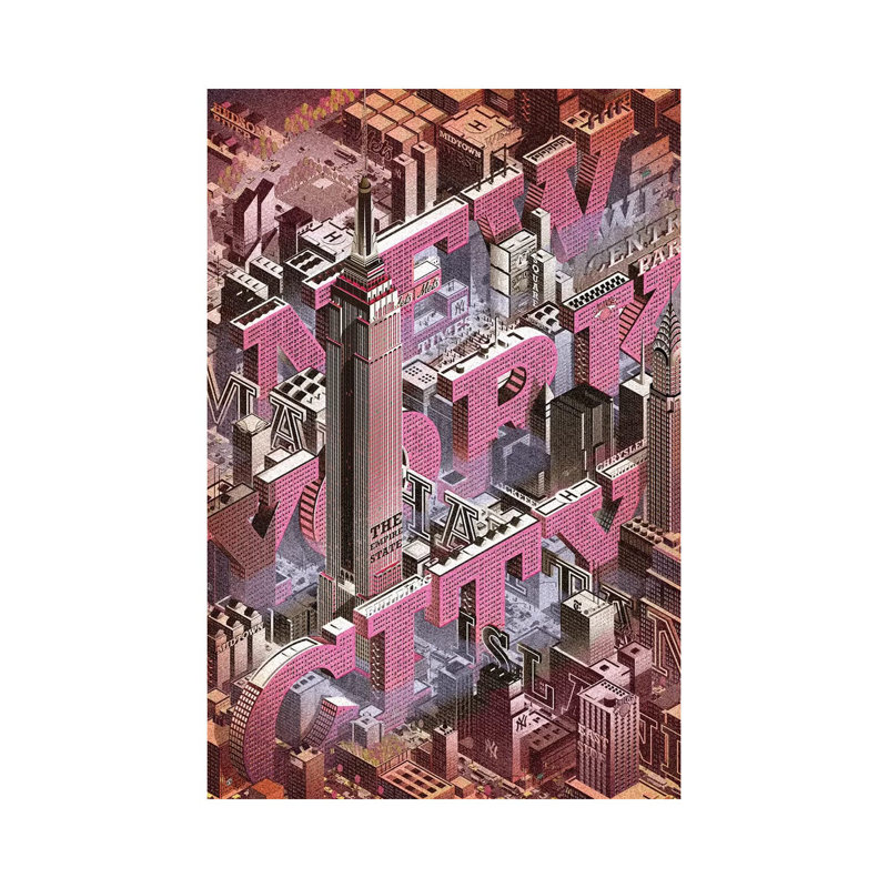 New York City - impression d'art graphique, Aucun mat, Toile tendue, H 12 po x l 8 po x P 0,75 po
