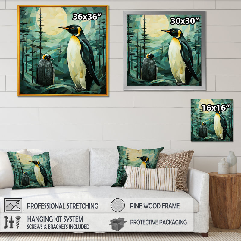 «Penguin Forest At Sunset I», reproduction sur toile, H 24 po x l 24 po x P 1 po, Cadre flottant noir