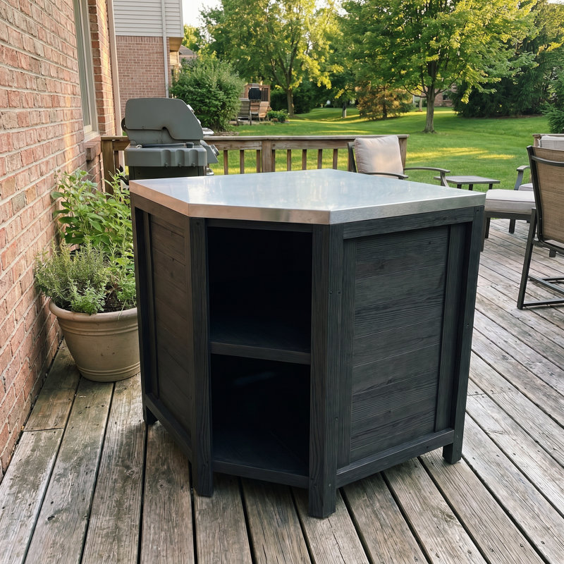 Îlot de cuisine d'extérieur l 35,4 po, Noir gris
