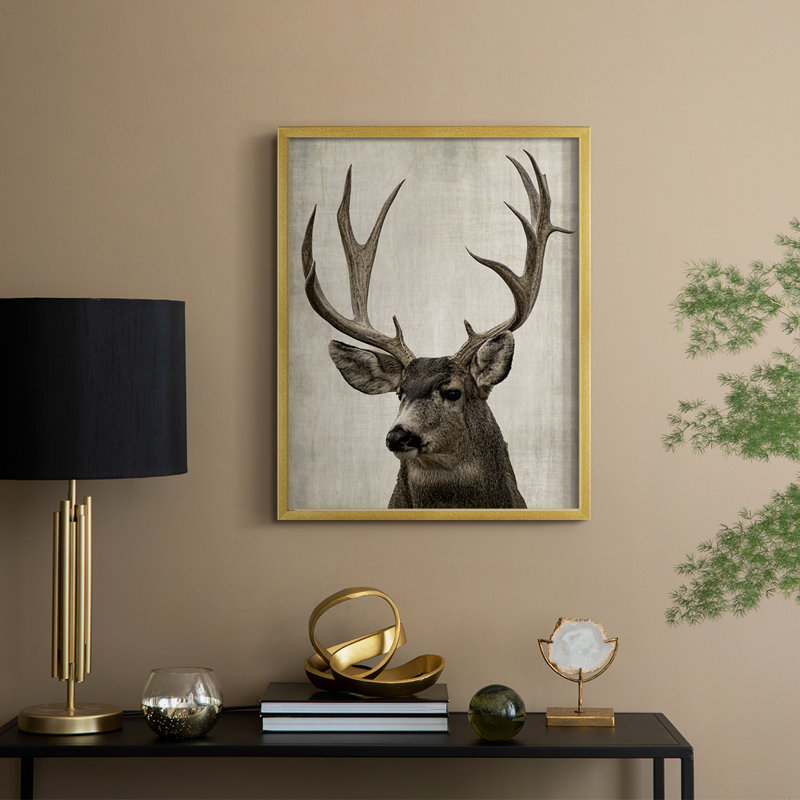 Colorado Buck Framed Print - Solid Wood, 15" H x 12" W, Gold