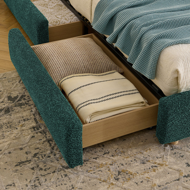 Structure de lit tapissier de style minimaliste moderne - Tissu de fil circulaire, Green