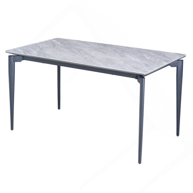 Glossy Rock Table With Black Legs,Sintered Stone Dining Table,Family Dining Table For 6-8 People