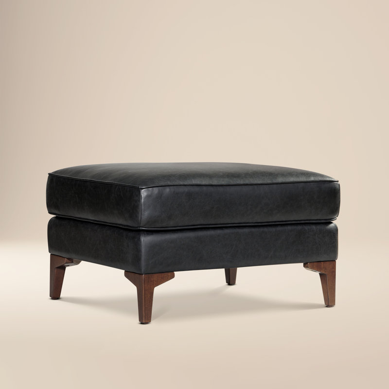 Essex Genuine Italian Leather Rectangular Ottoman, Onyx Black