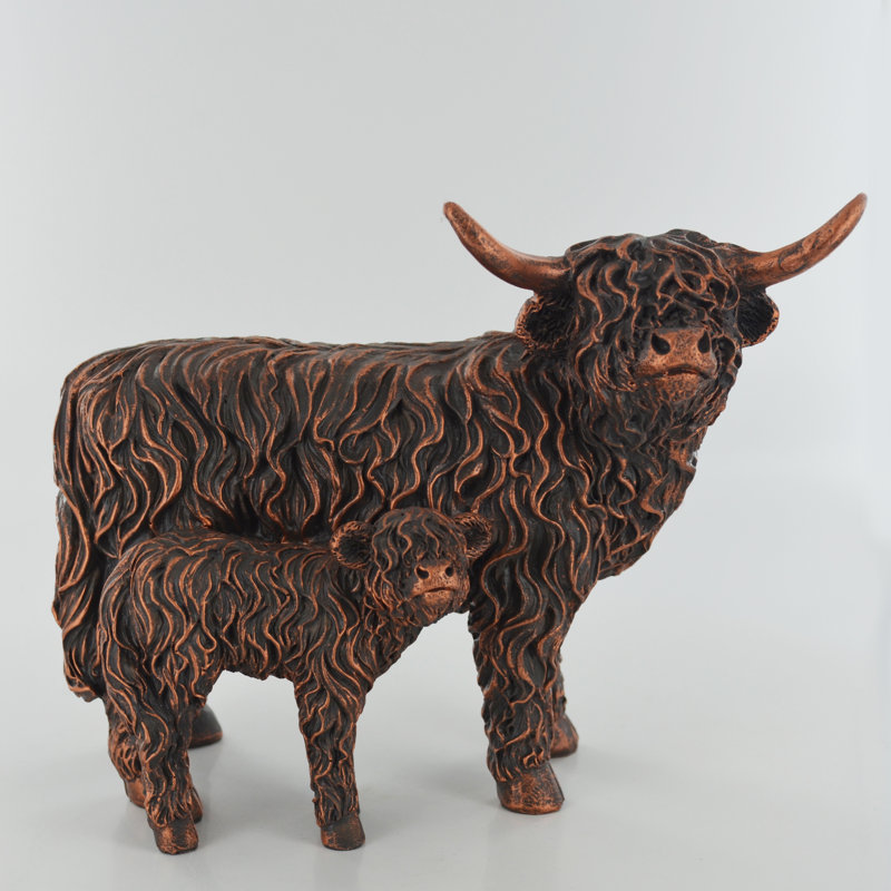 Blyth Highland Cow & Calf Silver Sculpture Figurine, Copper