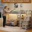 Lit superposé simple au-dessus de simple avec escalier de rangement, structure de lit superposé en métal avec lumière DEL et station de charge-129703911