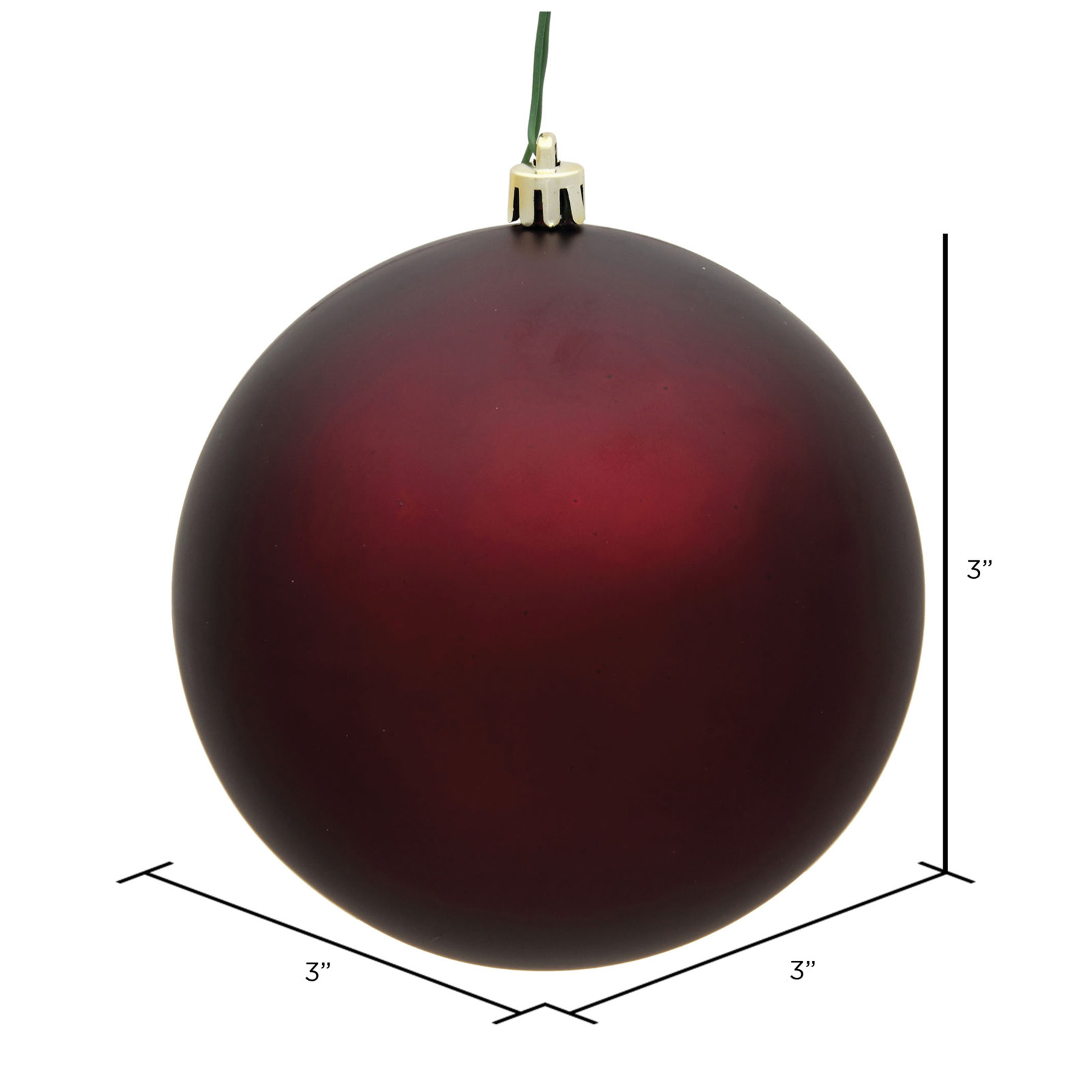 Holiday Décor Ball Ornament, Burgundy Matte, 3" H x 3" W x 3" D