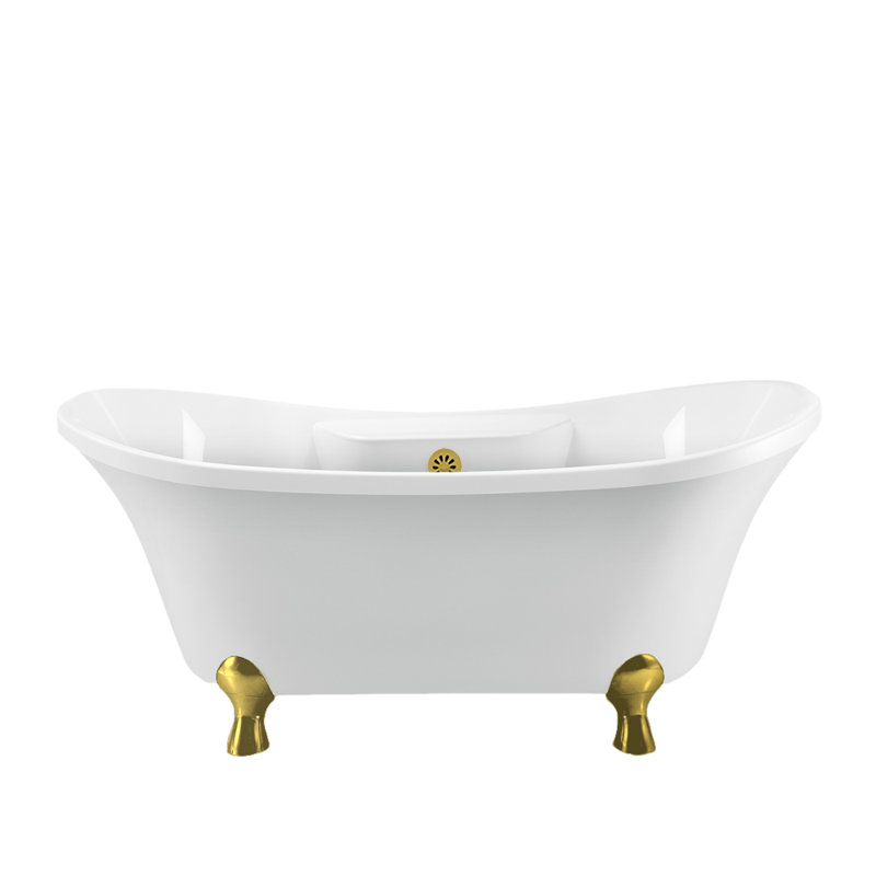 Baignoire de trempage sur pieds 60 "avec drain, pattes et plateau en bambou 60" Streamline, Or brossé, Or brossé