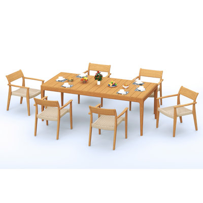 Amilo 6 - Person Teak Wood Patio Dining Set with
