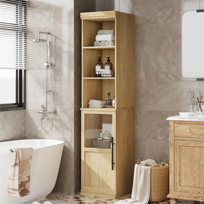 Armoire de rangement 70 po Natural, armoire autoportante avec porte et tablettes ouvertes pour la cuisine ou le salon