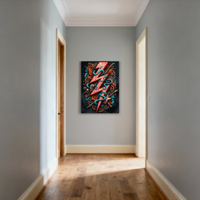 Ensemble de 1 tableau sur toile tendue représentant un éclair, une guitare, un crâne et des engrenages