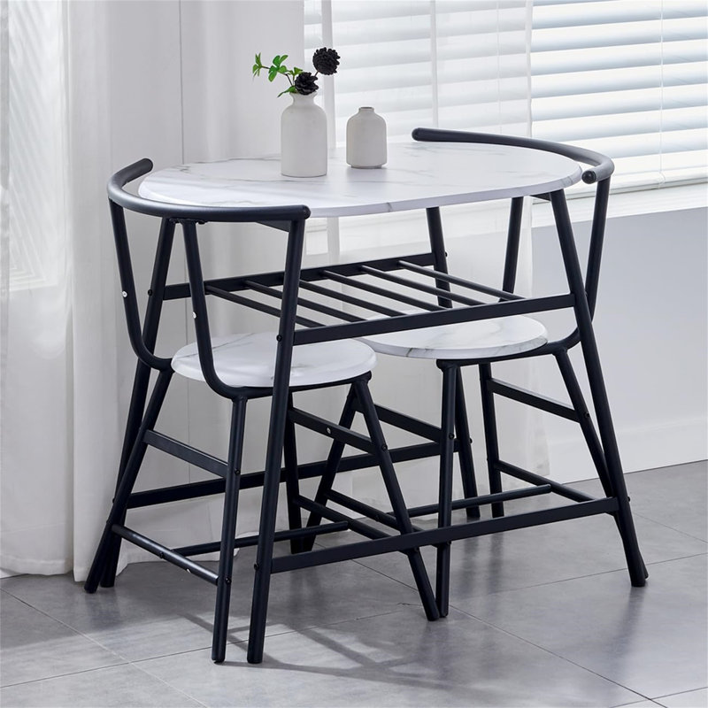 Friedens 2 - Person Dining Set, White Marble, White Marble