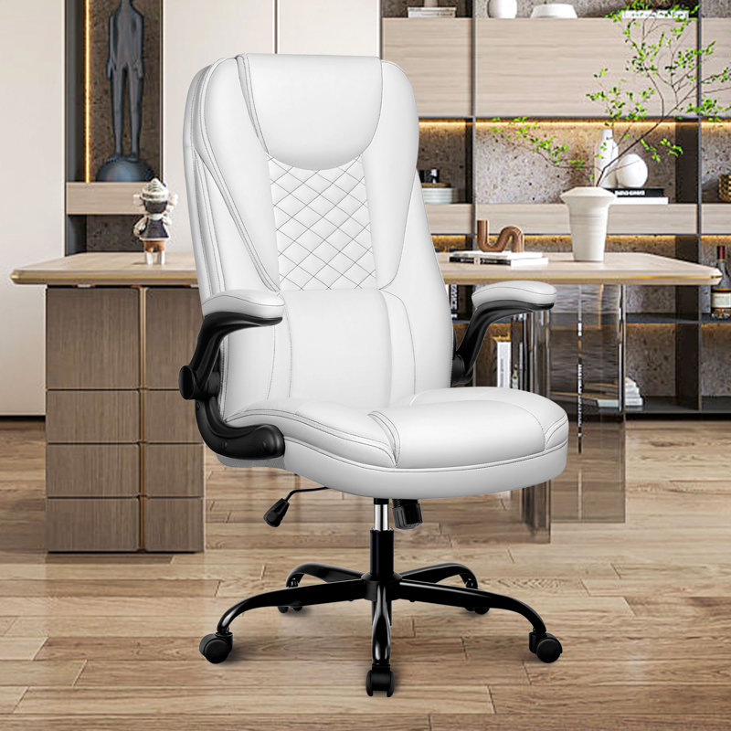 Loriece Ergonomic Executive Chair with Flip-up Armrests, White