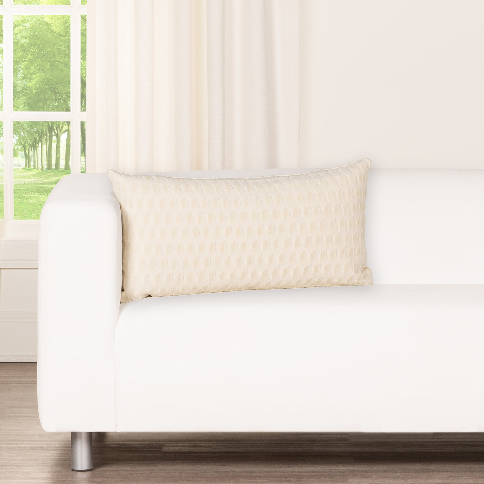 Prudence Throw Pillow, Rectangle 14"H x 26"W, Feather, Cream Geometric