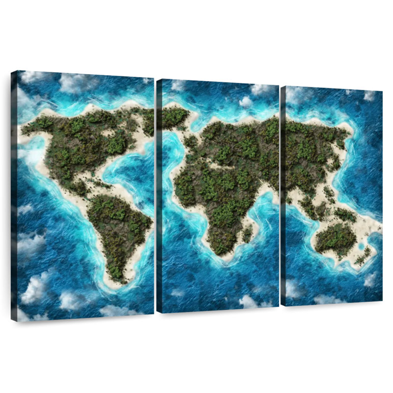 Carte du monde de l'île Aliaz, H 28 po x l 45 po