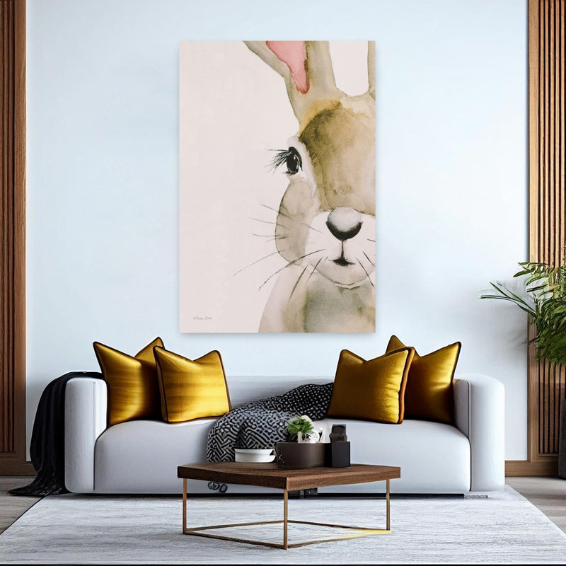 Peeking Bunny Contemporary Rabbit Portrait Spring Wall Art Print, 152.4cm H x 101.6cm W