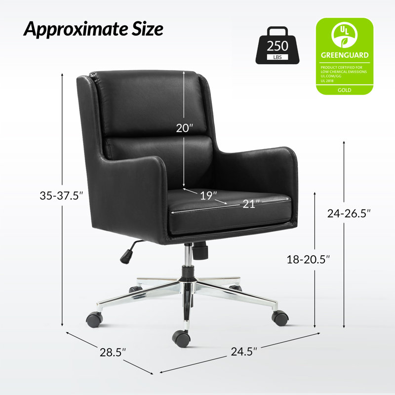 Zaysean Modern 24.5"W Faux Leather Tilting Executive Office Chair with Adjustable Height, Black