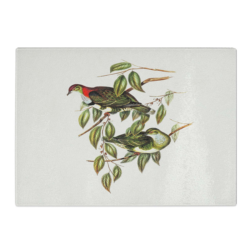 Tempered Glass Superb Fruit Pigeons by Elizabeth Gould Chopping Board, 39 cm W x 28.5 cm L