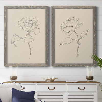 Floral Contour Study I - Toile encadrée de qualité supérieure - prête à être accrochée