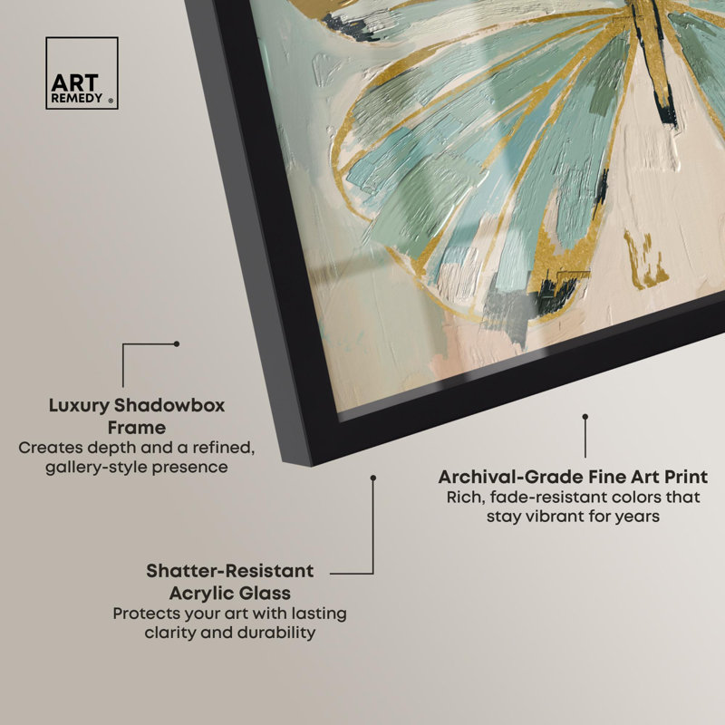 «Teal Wings Botanical Art Shadowbox» par Art Remedy, H 13 po x l 13 po, Noir