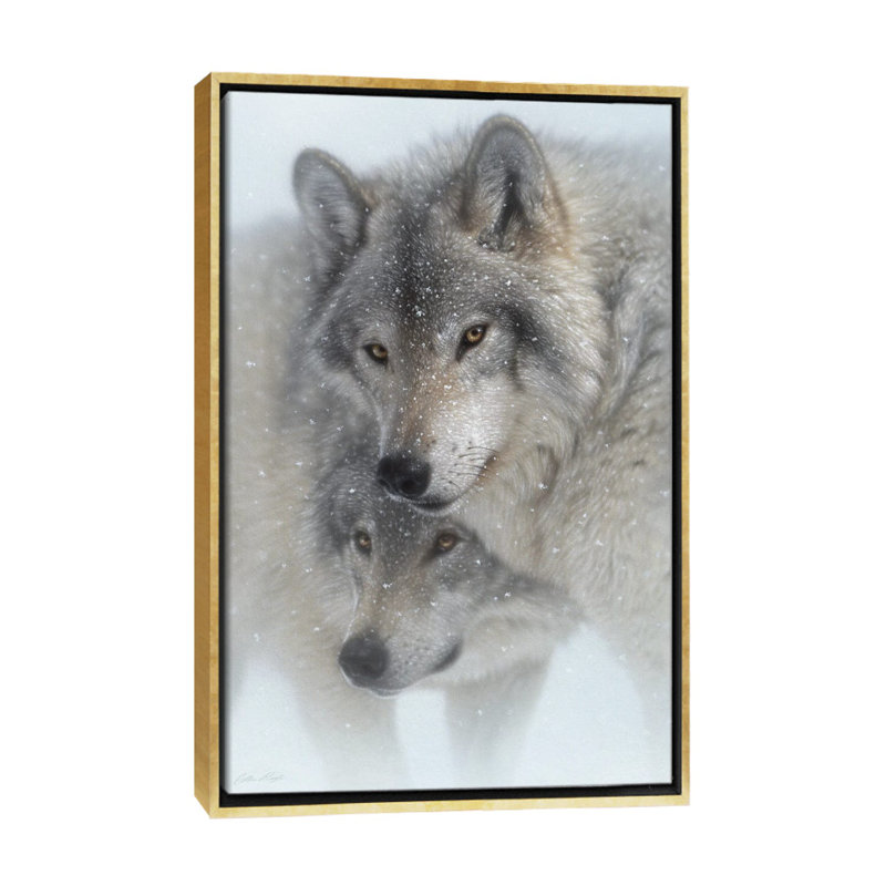 Wild Devotion - Gray Wolves, Gold Floater Framed Canvas, 26" H x 18" W x 1.5" D