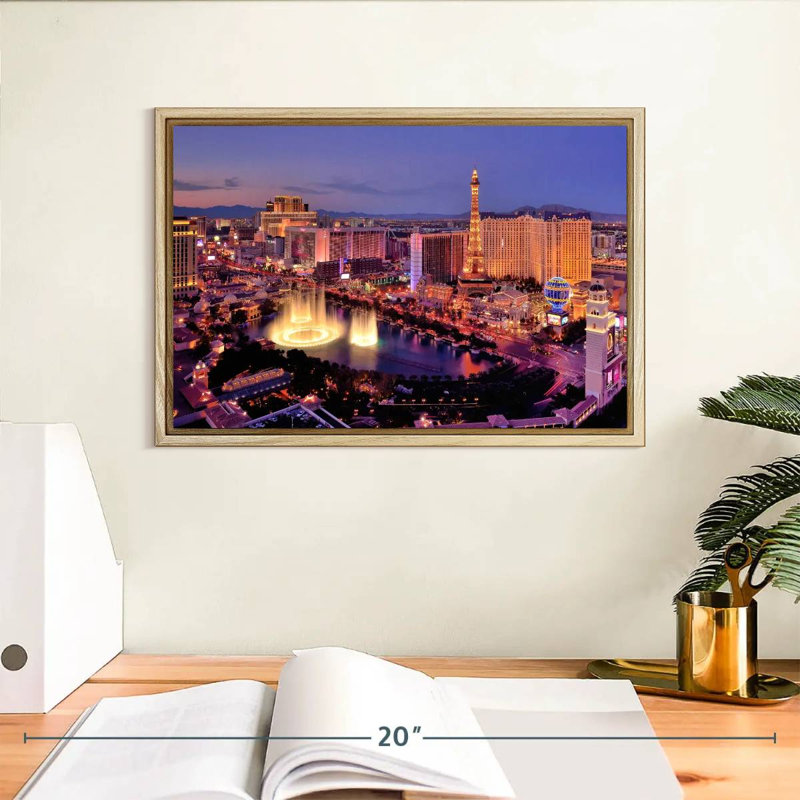 Las Vegas Night Glow, Cadre flottant en bois naturel, 13 po x 9 po