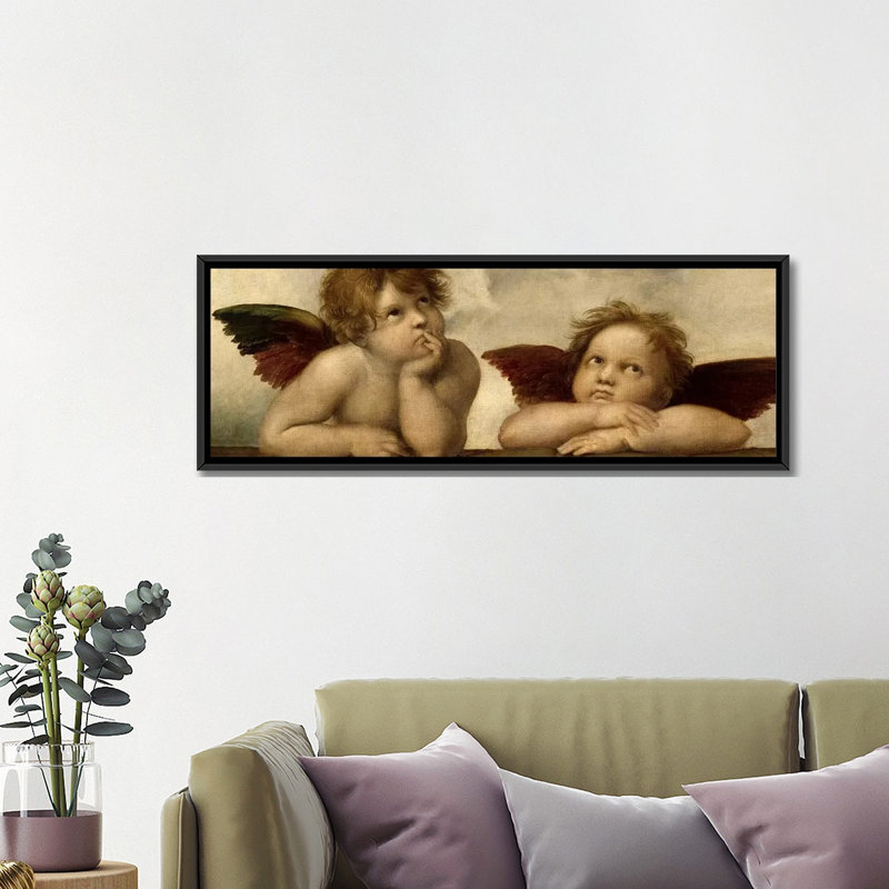 «The Two Angels» par Raphael - peinture panoramique sur cadre flottant, H 16 po x l 48 po x P 1,5 po