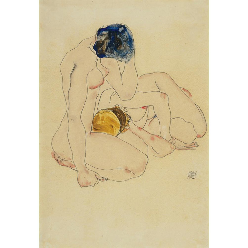 "Deux amis" par Egon Schiele - Art mural sur toile tendue avec châssis, H 24 po x l 17 po