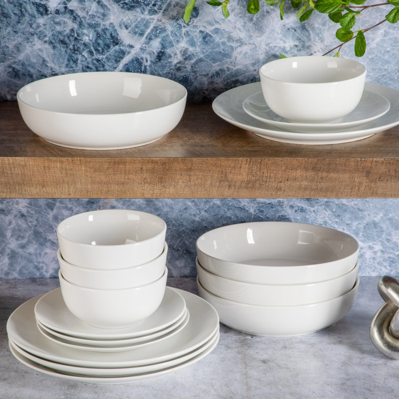 16-Piece White Porcelain Square Dinnerware Set