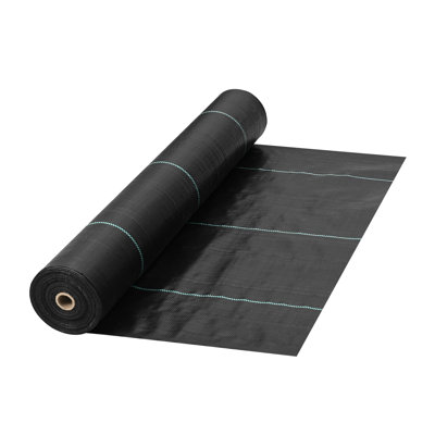 5.8 OZ Heavy Duty Woven Weed Barrier Fabric, 4ft x 100ft Black Landscape Ground Cover with Green Guide Lines