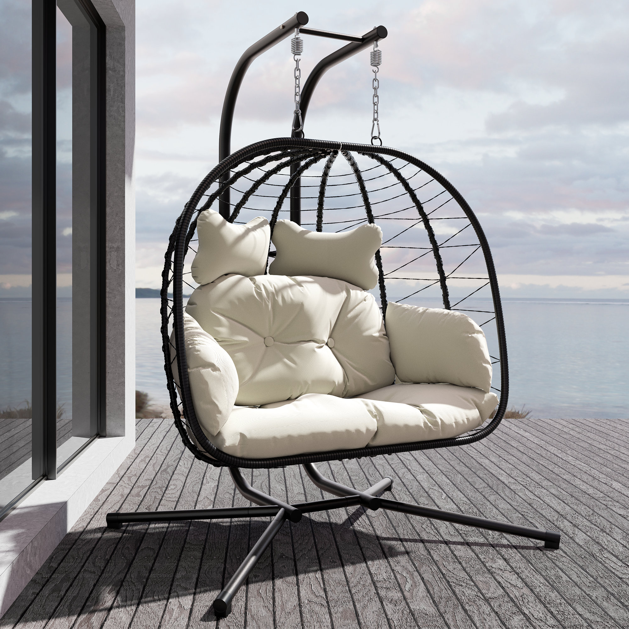 Dakota Fields Chousein Egg Chair with Stand for 2 Person & Reviews