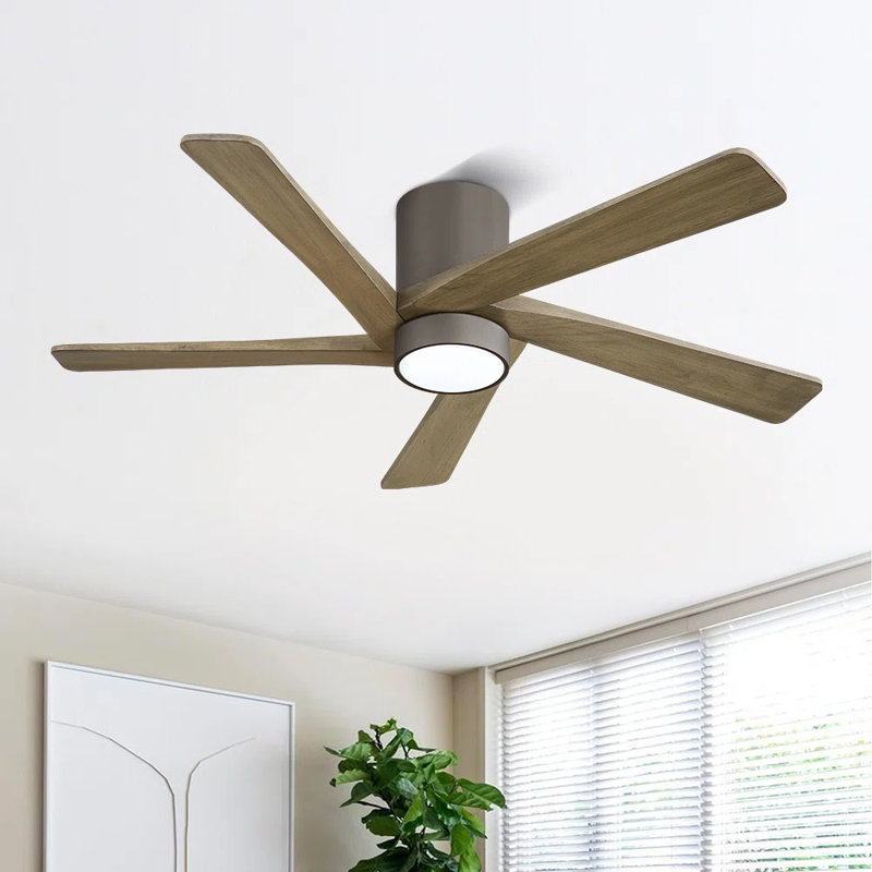 5 Solid Wood Blades Indoor Ceiling Fan With Light Kit And Remote Quiet DC Motor, Gray Wood/Gray , 54"